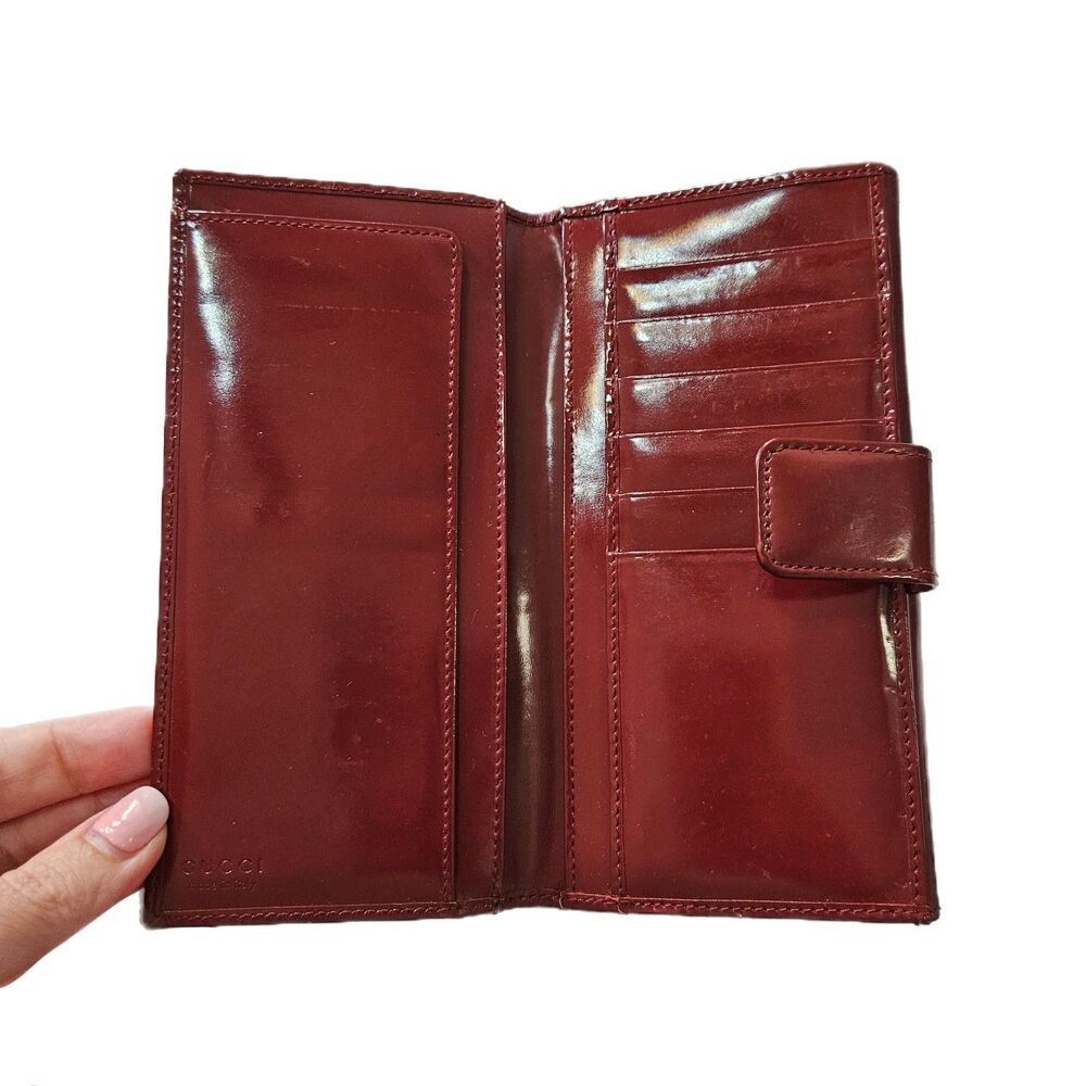 Gucci (Authentic) Burgundy Patent Leather GG Vintage Tri-fold Long Wallet, EUC - Picture 7 of 12